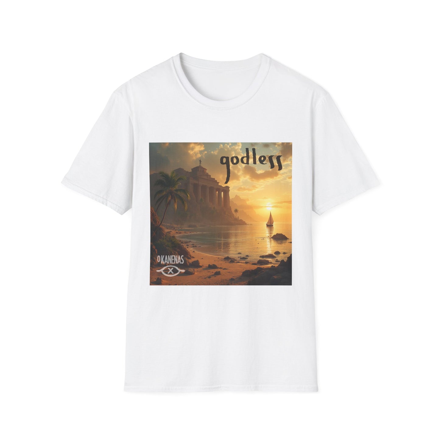Godless Sunset Graphic T-Shirt — Vintage Beach Temple Design