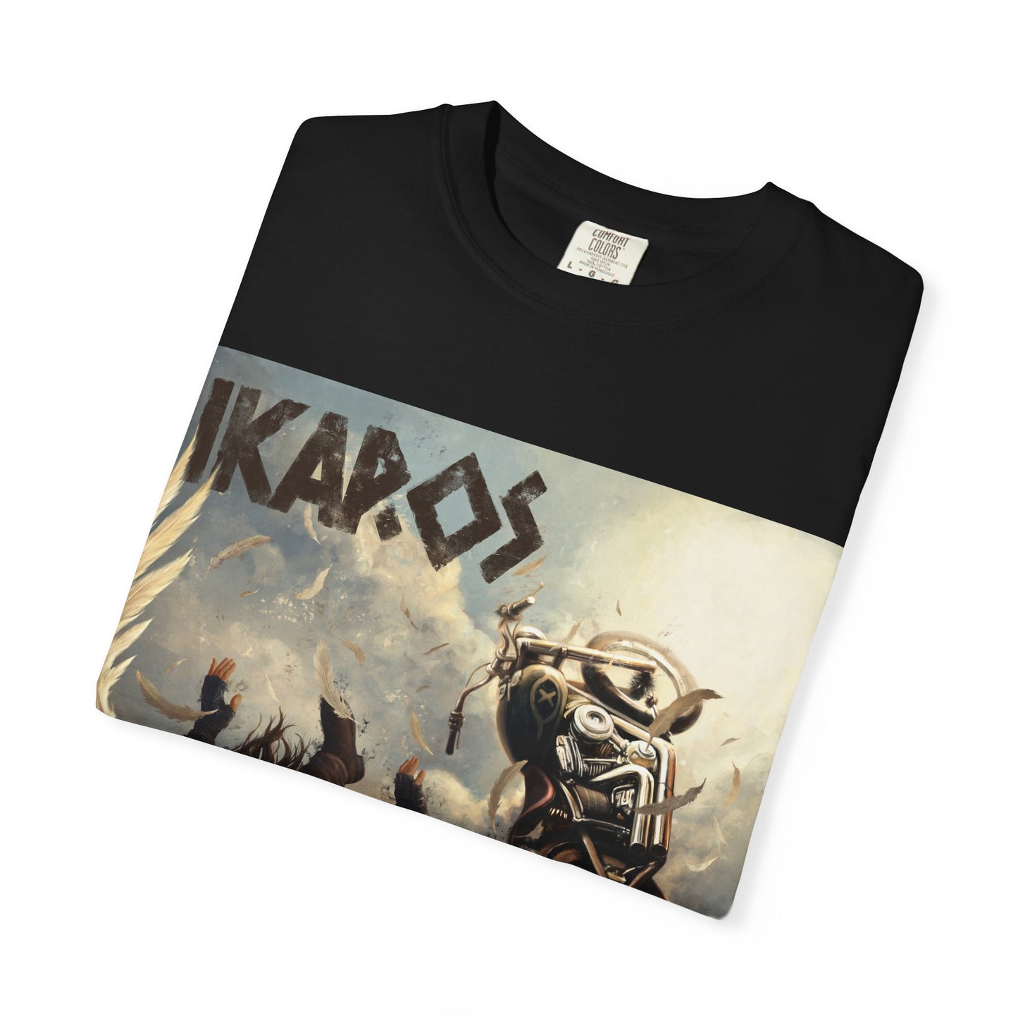 Ikaros Mythic Motorcycle T-Shirt — OKANEMAS Winged Rider Graphic Tee