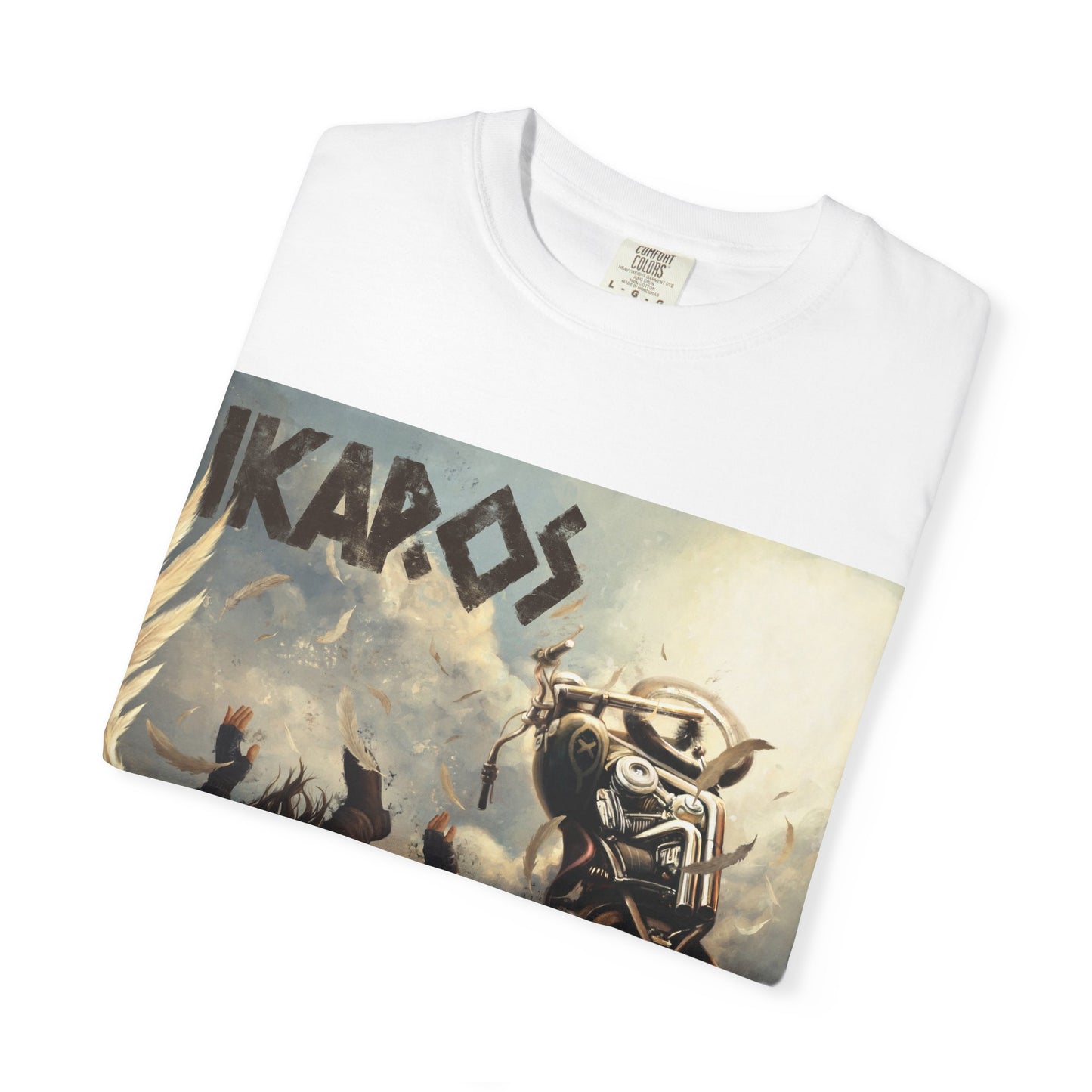 Ikaros Mythic Motorcycle T-Shirt — OKANEMAS Winged Rider Graphic Tee