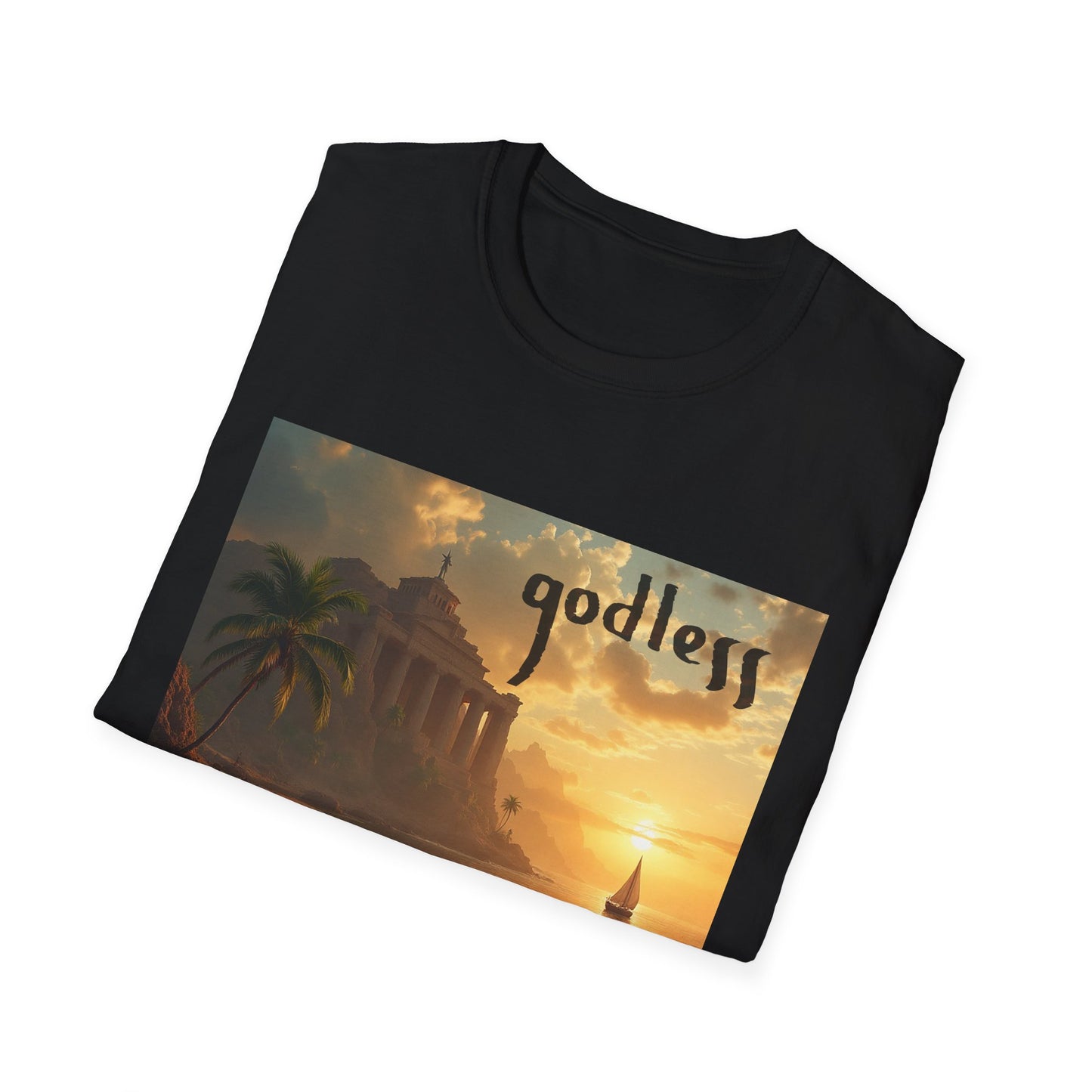 Godless Sunset Graphic T-Shirt — Vintage Beach Temple Design