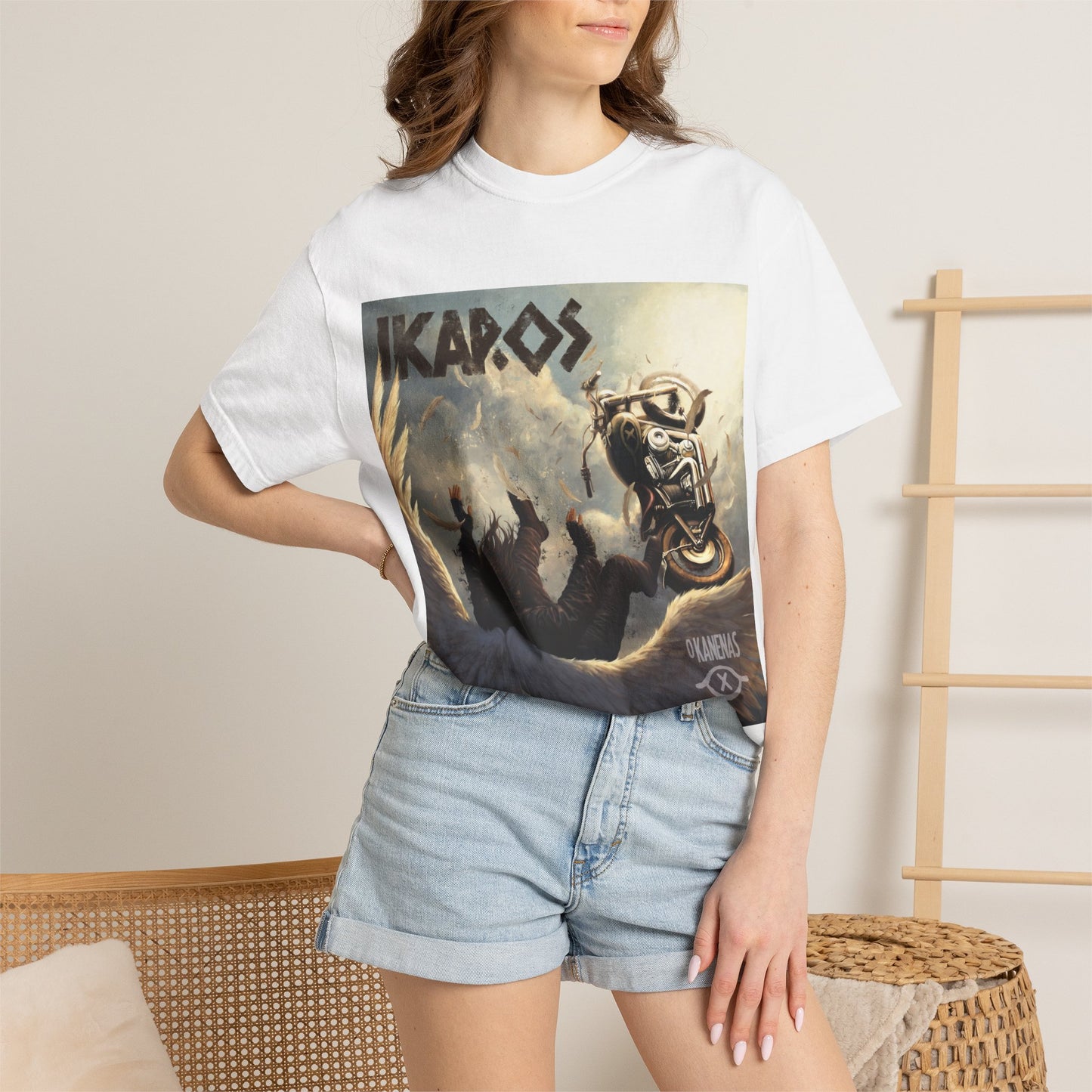 Ikaros Mythic Motorcycle T-Shirt — OKANEMAS Winged Rider Graphic Tee
